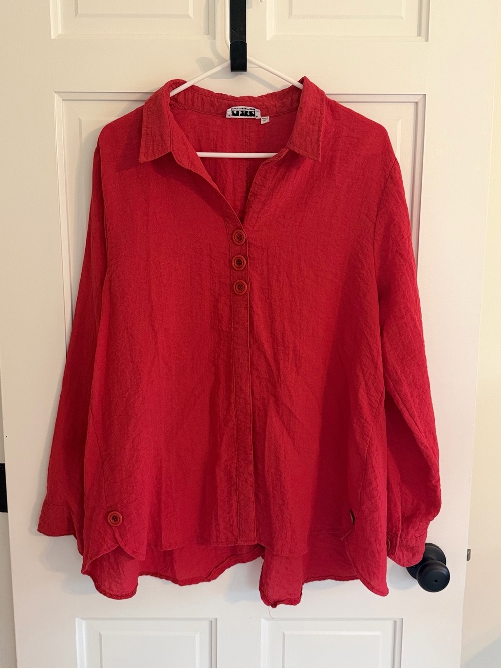 Habitat Red Crinkle Button Front‎ Tunic Blouse Women’s Small Artsy Boho